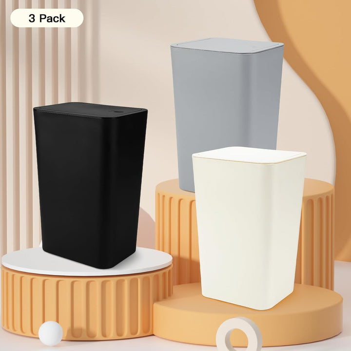 JOTOM 3er Set Mini Mülleimer Badezimmer mit Pop-Up Deckel, 10L moderner Abfalleimer Papierkorb Trash