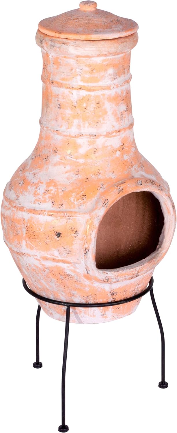 Nexos Trading Terrassenofen Gartenkamin Terracotta 85 cm Gartenofen Stahlgestell Feueröffnung20x15 c