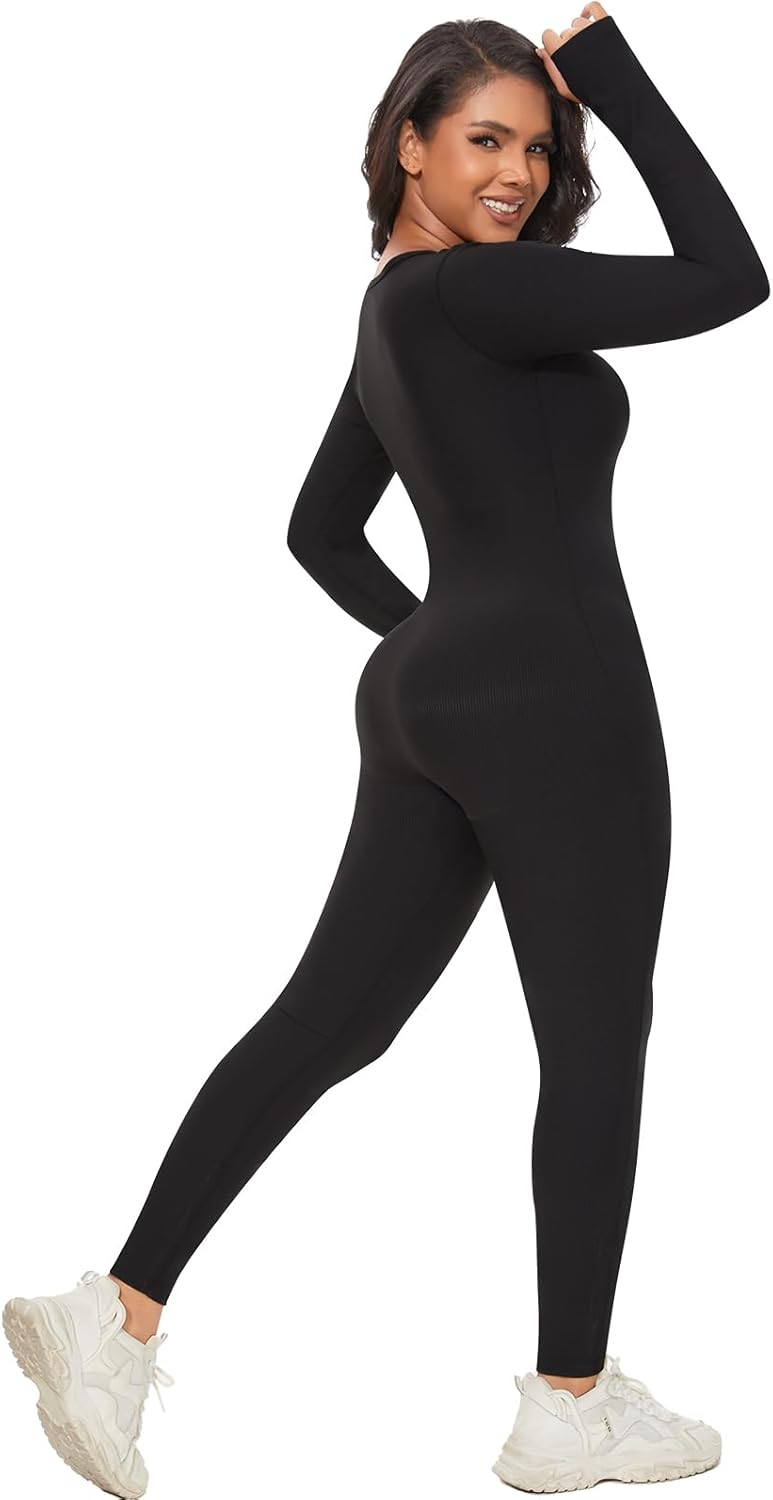 SHAPERIN Damen Jumpsuit Yoga Langarm Trainingsanzüge Hohe Taille Sportkleidung Damen Set Bodycon Bod