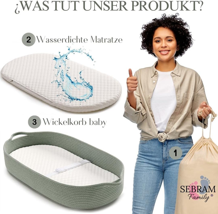 SEBRAM wickelkorb baby - moseskorb, wickelauflage malm kommode, wickelaufsatz hemnes, wickelunterlag