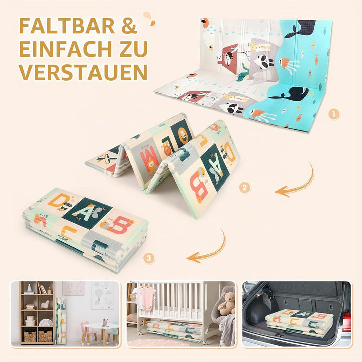 Dripex Krabbelmatte Baby Faltbar 150x180x1.5 CM Kinder Spielmatte Rutschfeste Krabbeldecke Wendbar G