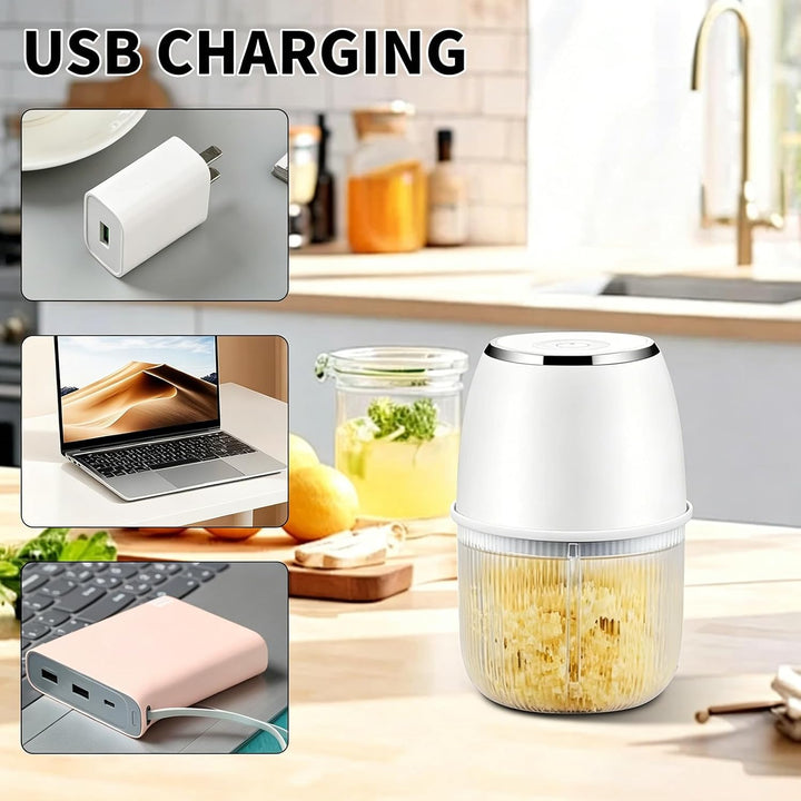 RANJIMA Mini Zwiebel Zerkleinerer, 350ml Elektrischer Küchenzerkleinerer mit 6 Edelstahlklingen, tra