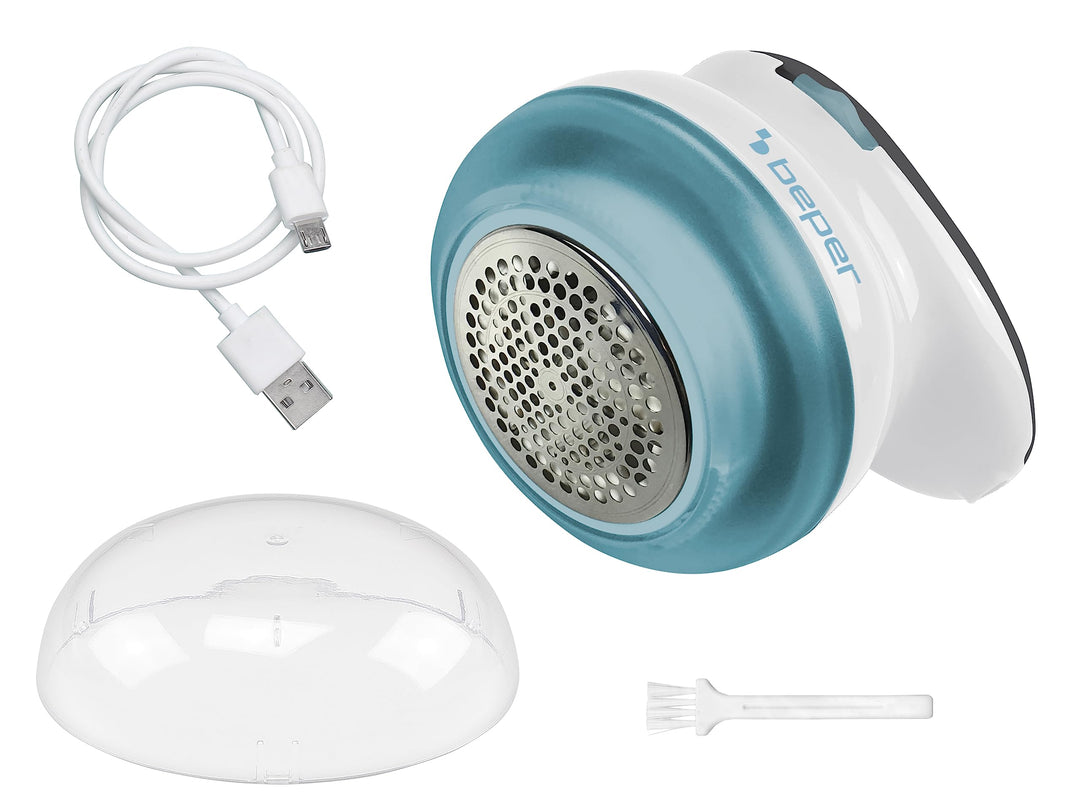 BEPER 50.245 USB-Akku-Fusselentferner mit Stahlklingen, Entfernt Fusseln und Knoten, Weiss/Blau Wied
