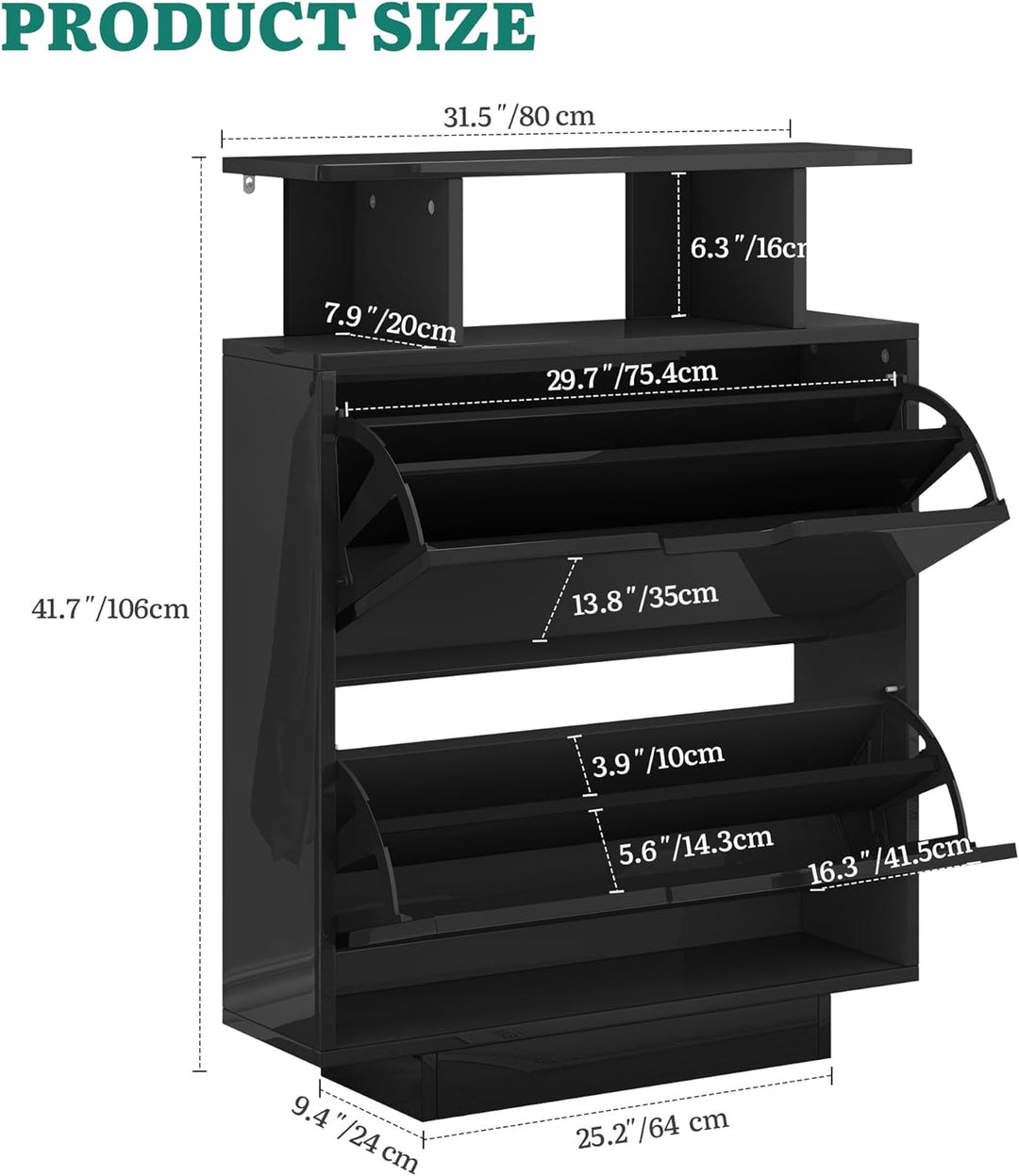 YITAHOME Schuhschrank Schmal Hochglanz, Schuhkipper mit 2 Klappen,80 x 24 x 106 cm Schuhregal Schmal