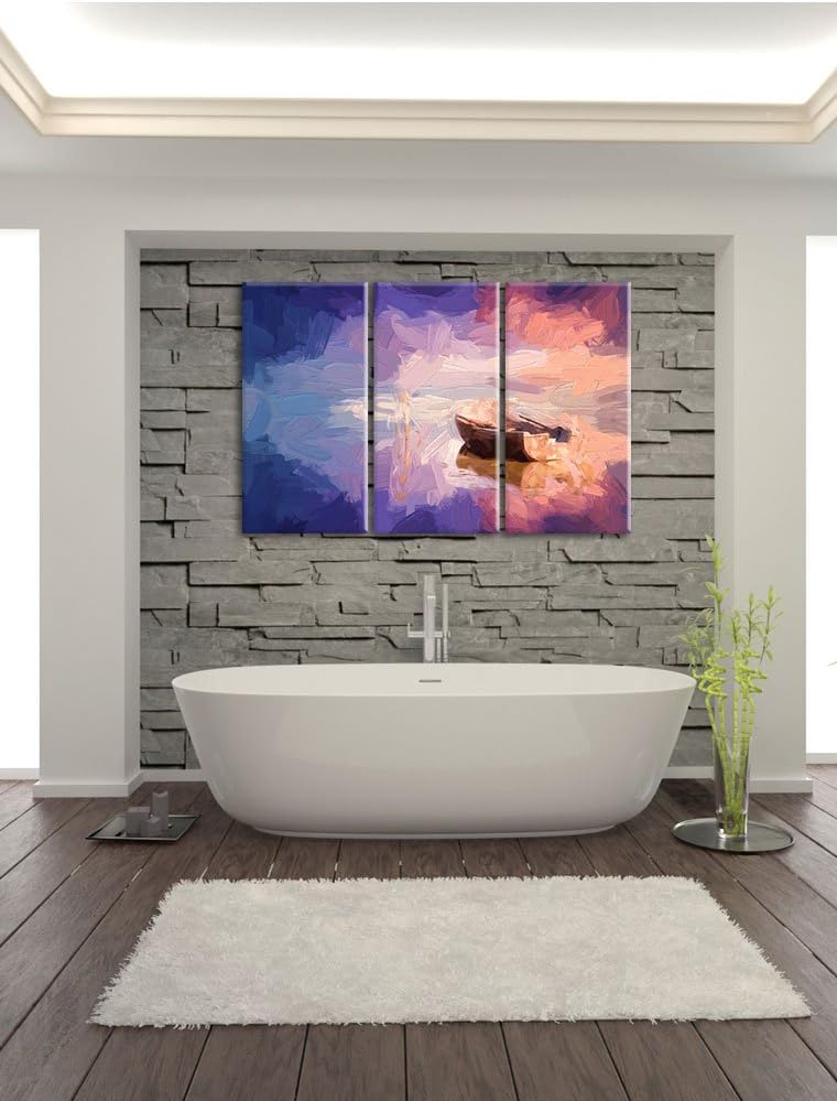 Pixxprint Einsames Boot auf See Pinsel Effekt 3-Teiler Leinwandbild 120x80 Bild auf Leinwand