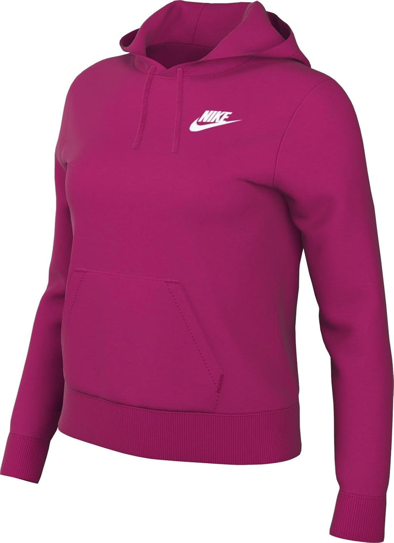 Nike Damen W NSW Club FLC Std Po HDY Hooded Long Sleeve TOP S Fireberry/White, S Fireberry/White