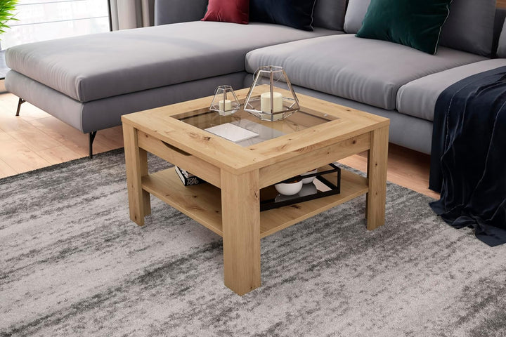 byLIVING Couchtisch Ralph/moderner Sofatisch mit Glaseinlage und grosszügiger Schublade in Artisan E