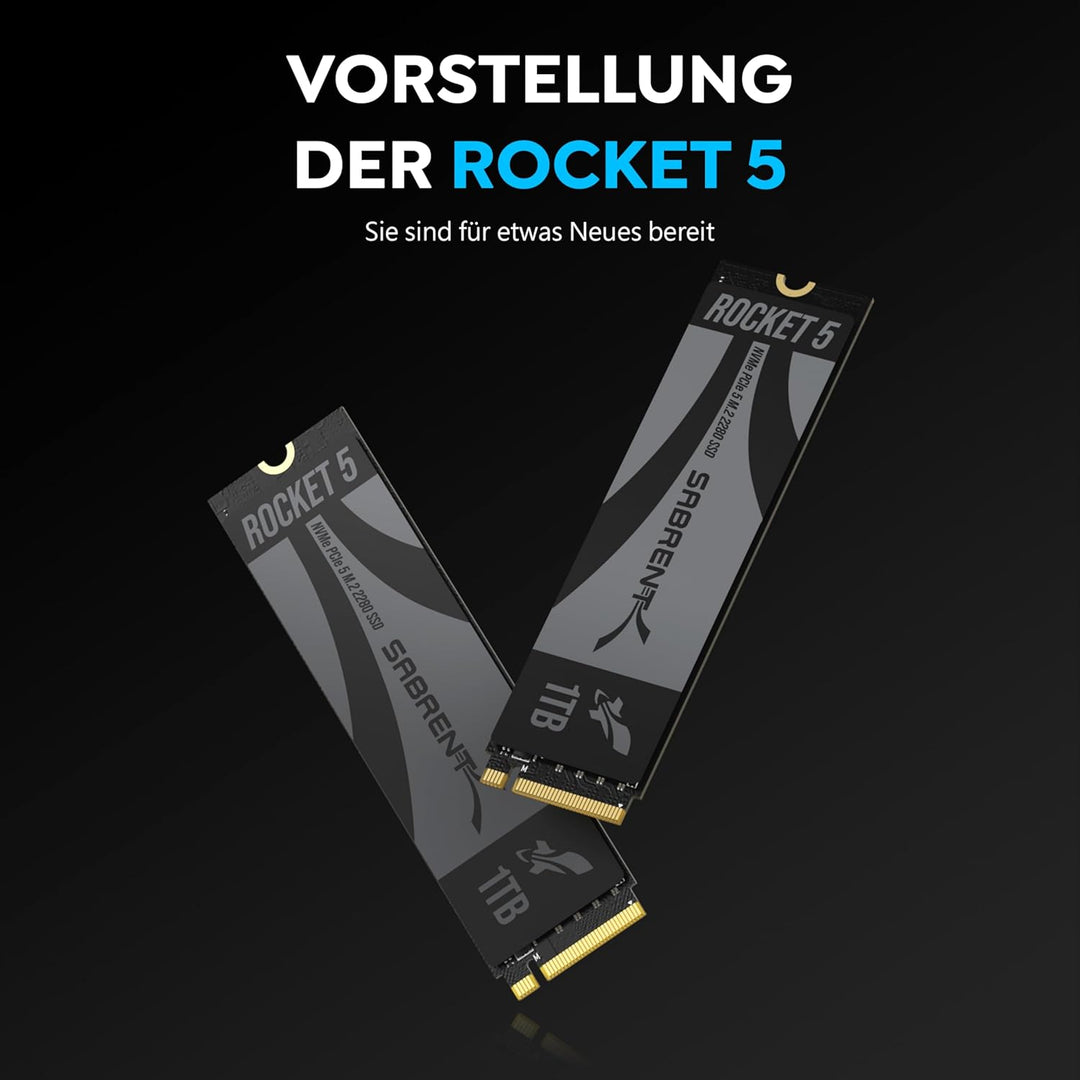 Sabrent NVMe SSD M.2 1TB Gen 5 13,000MB/s Lesen, 9,500MB/s Schreiben Interne SSD PCIe 5 X4 (SB-RKT5-