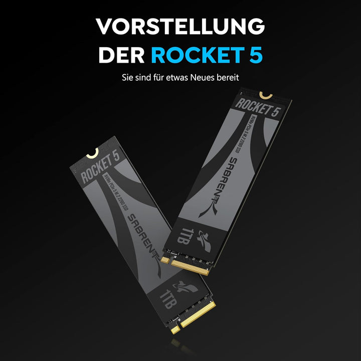 Sabrent NVMe SSD M.2 1TB Gen 5 13,000MB/s Lesen, 9,500MB/s Schreiben Interne SSD PCIe 5 X4 (SB-RKT5-