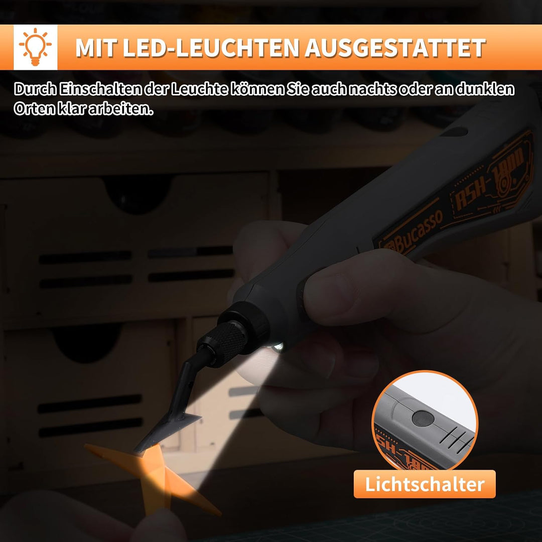 Hubschleifer, variable Drehzahl und USB-Aufladung mit LED-Licht, Stiftschleifer mit 6 Schleifköpfen,
