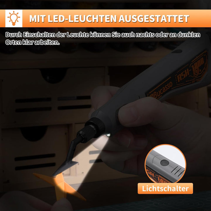 Hubschleifer, variable Drehzahl und USB-Aufladung mit LED-Licht, Stiftschleifer mit 6 Schleifköpfen,