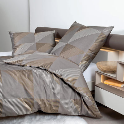 Janine Mako-Satin-Bettwäsche J.D. 155x220 cm + 80x80 cm Taupe, 155x220 cm