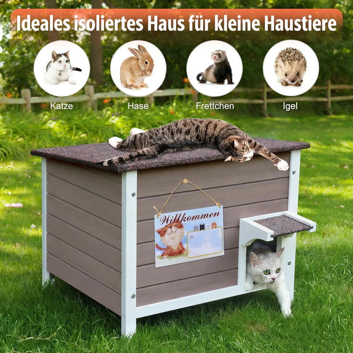 HiCaptain 100% Vollisoliert Katzenhaus mit 6-Seiten Schaum,Wetterfeste Katzenhütte draussen für mehr