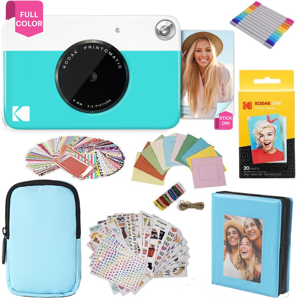 KODAK Printomatic Vollfarb-Sofortdruckkamera + Softcase + Zink 2x3 Zoll selbstklebendes Fotopapier,