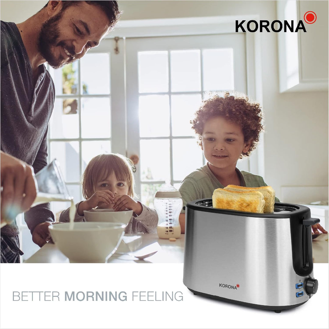Korona 21255 Toaster | Hochwertiges Edelstahlgehäuse | Integrierter Brötchenaufsatz | Stufenlos eins