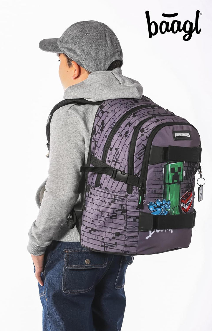 Baagl Schulrucksack für Jungen Mädchen Teenager - Skateboard Rucksack - Kinderrucksack mit Laptopfac
