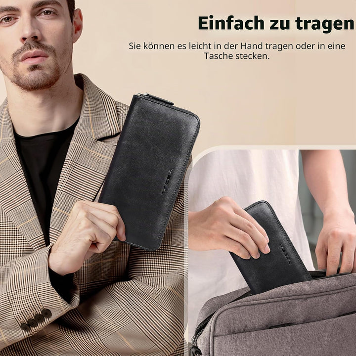 VISOUL Premium Brieftasche Echtleder/Italienisches Leder mit RFID-Schutz, XXL Geldbörse Schwarz L02,
