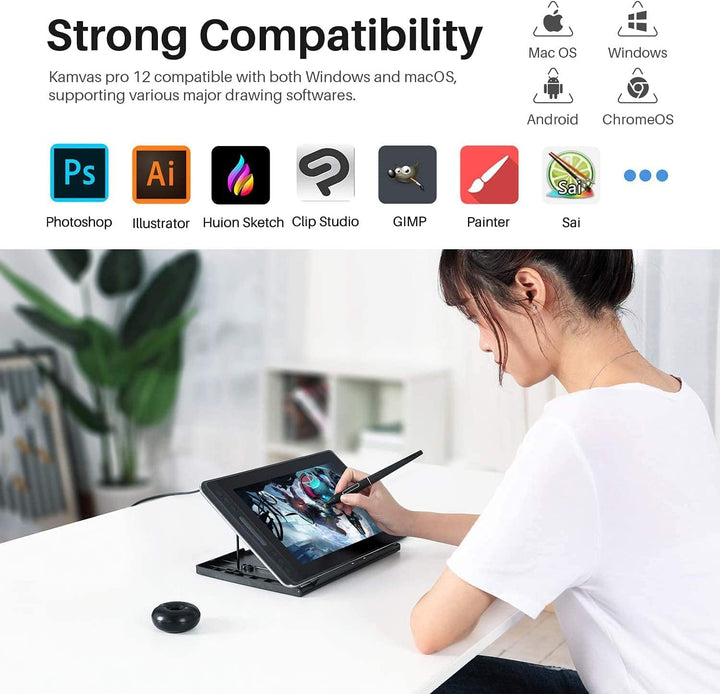 Huion Kamvas Pro 12 Grafiktablett mit Display, 11,6 Zoll Volllaminierter Zeichenmonitor, mit Batteri