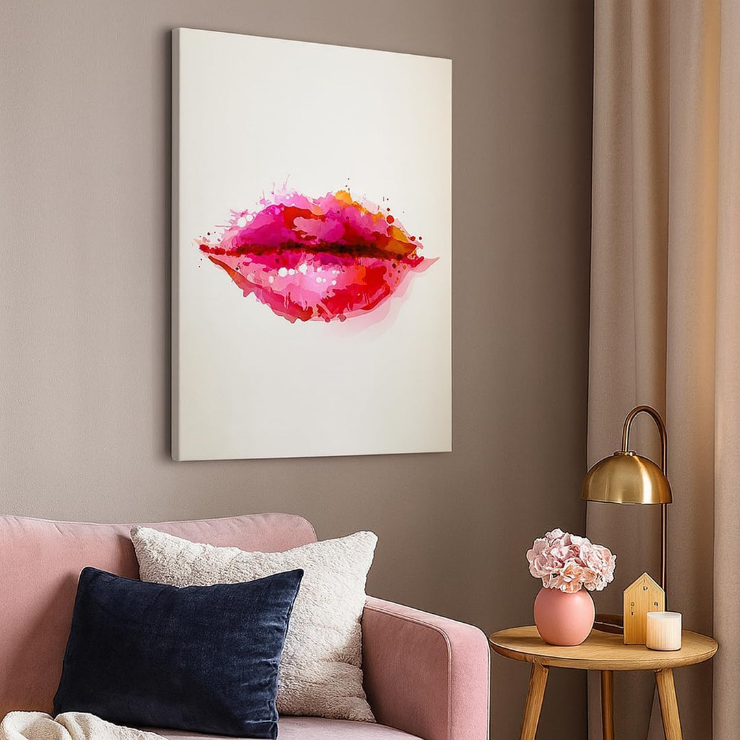 Bilder auf Leinwand Rote Lippen glänzend Lippe Glanz Leinwandbild mit Rahmen 45x80cm Wandbilder Deko