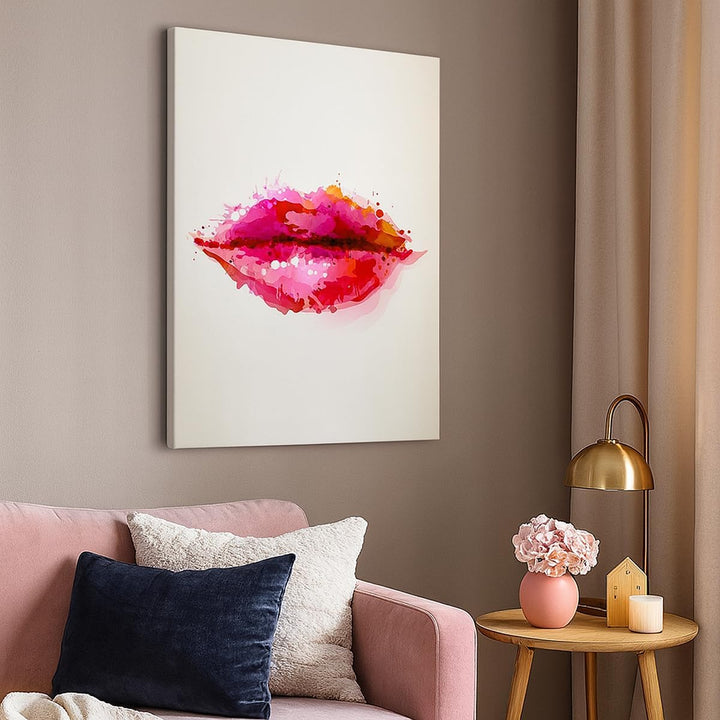 Bilder auf Leinwand Rote Lippen glänzend Lippe Glanz Leinwandbild mit Rahmen 45x80cm Wandbilder Deko