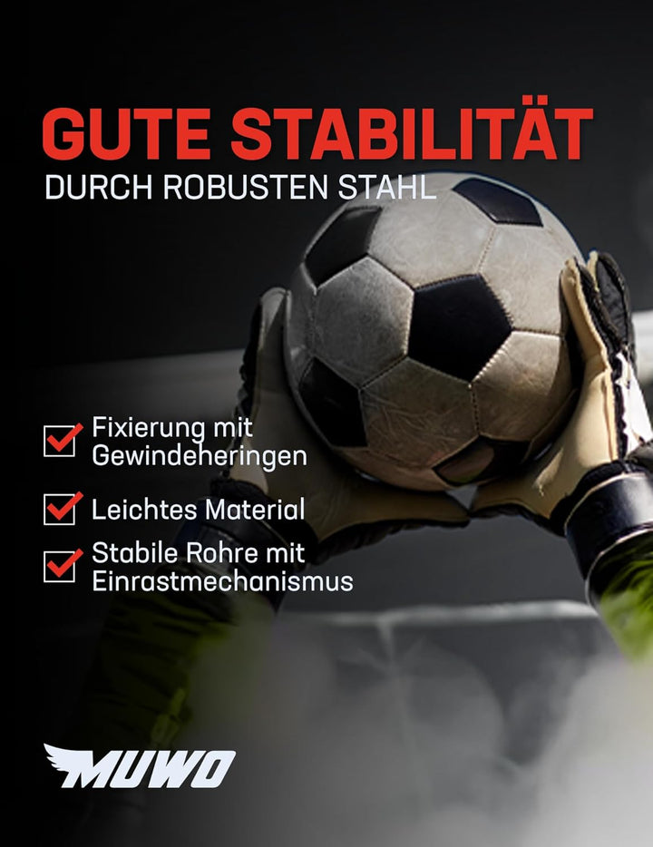 MUWO grosses Fussballtor aus robustem Stahl, mit Textilmantel und Netz. 3 x 2 Meter gross, einfacher