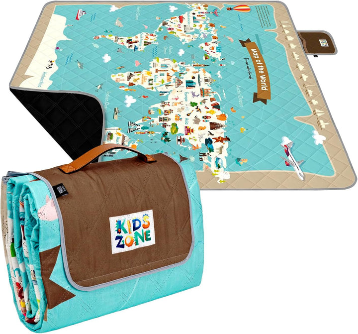 Lustig Picknickdecke Wasserdicht Faltbar Tragegurt für Kinder - Weltkarte Outdoor Camping Decke Mädc