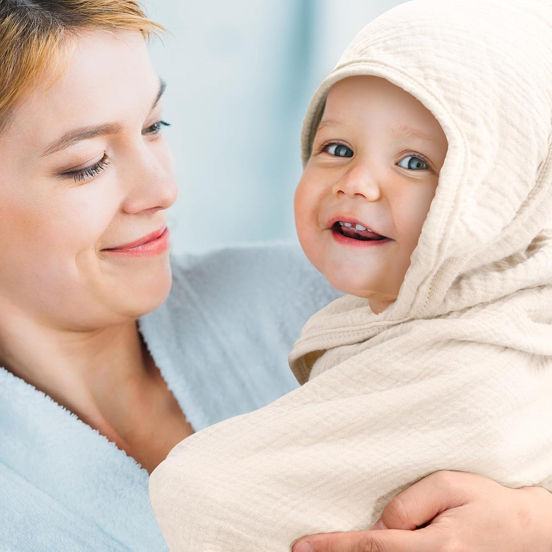 Kapuzenhandtuch Baby 2er-Pack, Musselin Baumwolle Baby Handtuch Kapuze, Ultraweiche und Saugfähige B