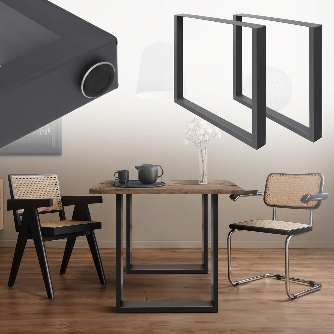 ECD Germany 2er Set Tischbeine aus Vierkantprofilen 70x72 cm Dunkelgrau, pulverbeschichtete Stahl, I