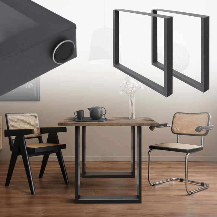 ECD Germany 2er Set Tischbeine aus Vierkantprofilen 70x72 cm Dunkelgrau, pulverbeschichtete Stahl, I