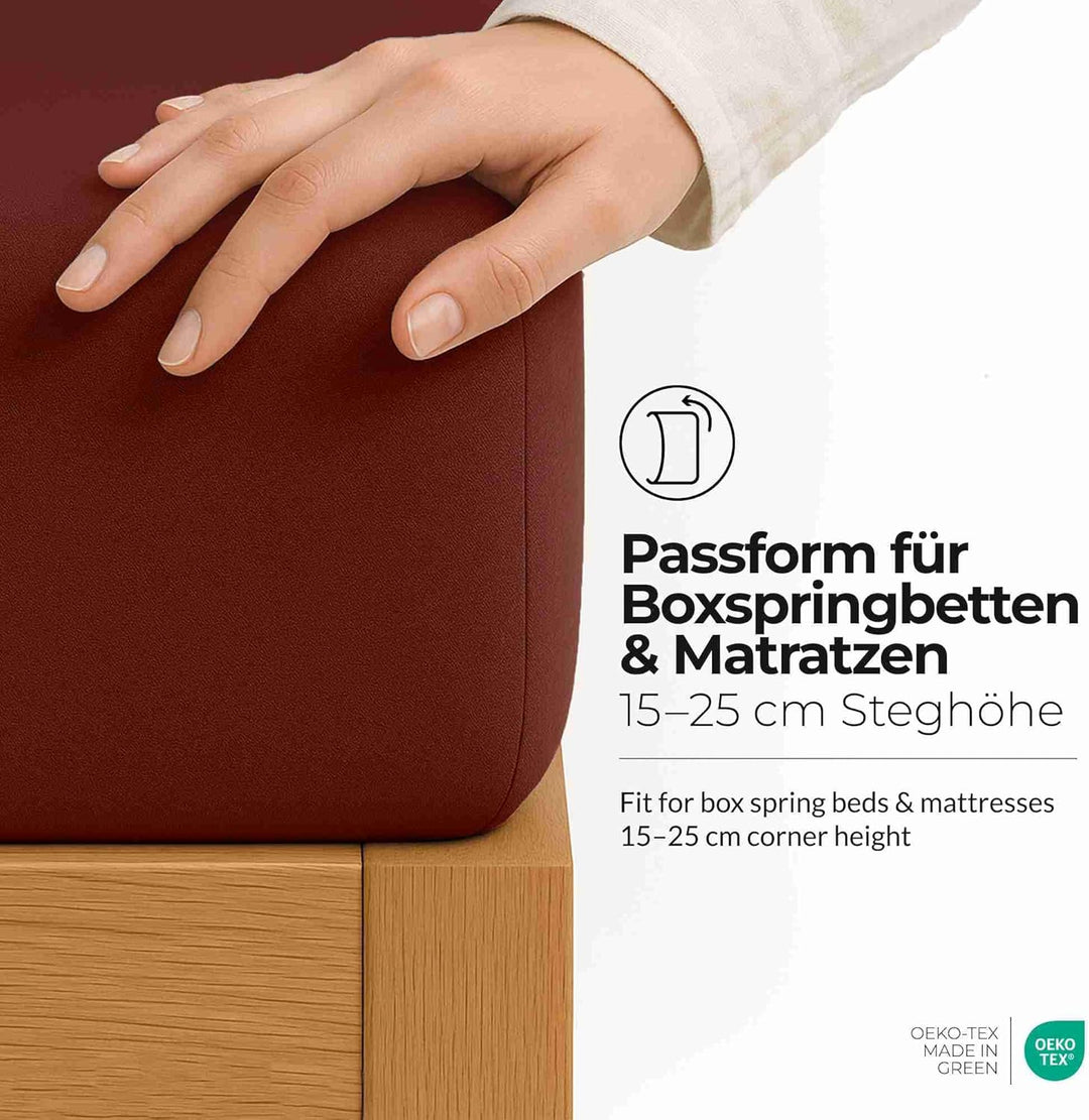 etérea Jersey Spannbettlaken 180x200cm - 200x200cm Bordeaux bis 25 cm Höhe - 100% Baumwolle Comfort