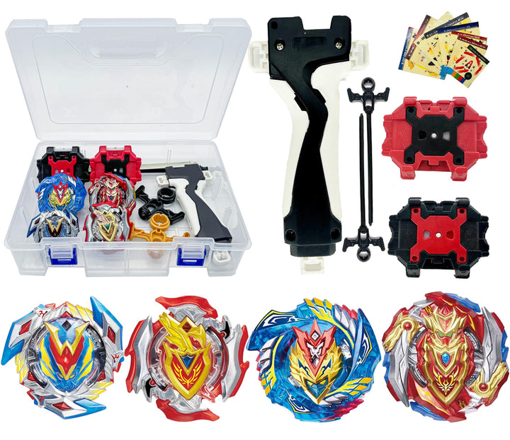 Valkyrie&Achilles 4er Bey Kampfkreisel mit Kasten Metal Fusion Blade Kreisel Set, mit Launcher Griff