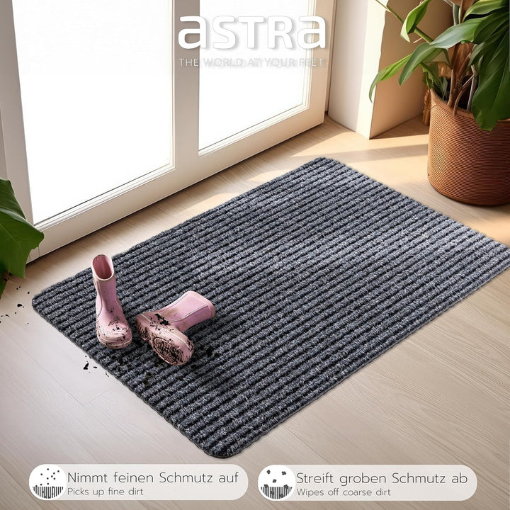 Astra Fussmatte innen grau Schmutzfangmatte rutschfest – Türmatte 40x60 cm wasserabweisend – Rib Lin