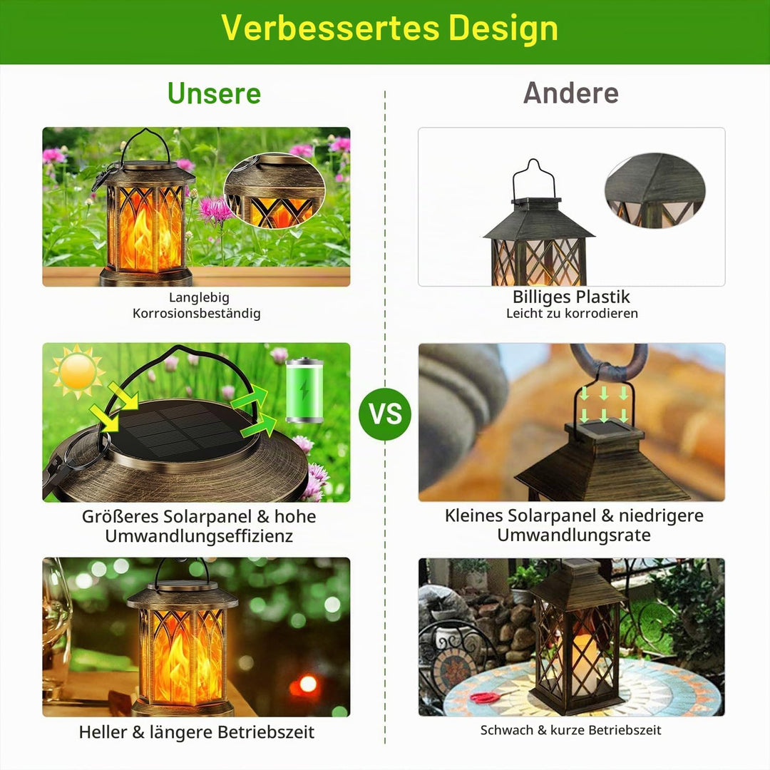 Garten Solarlampen für Aussen Hängend, GEARLITE 2 Stücke Solar Laternen für Draussen mit Realistisch