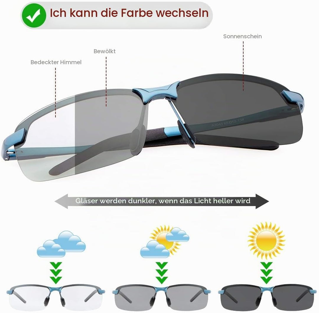 MIRYEA Herren Photochromatisch Sportbrille Polarisiert Sonnenbrille UVA UVB Brillen 3043-blau, 3043-