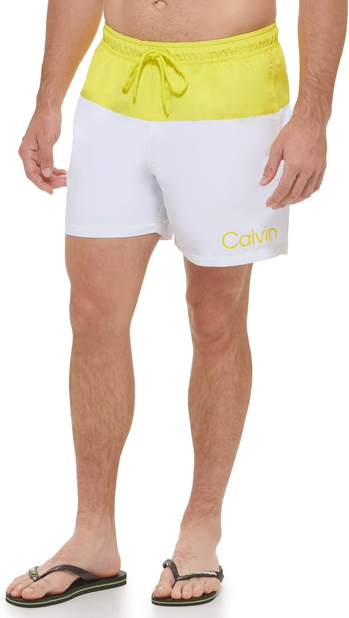 Calvin Klein Herren Uv Protected Quick Dry Square Patch Logo Swim Trunk Badehose XXL Citrina/Weiss,