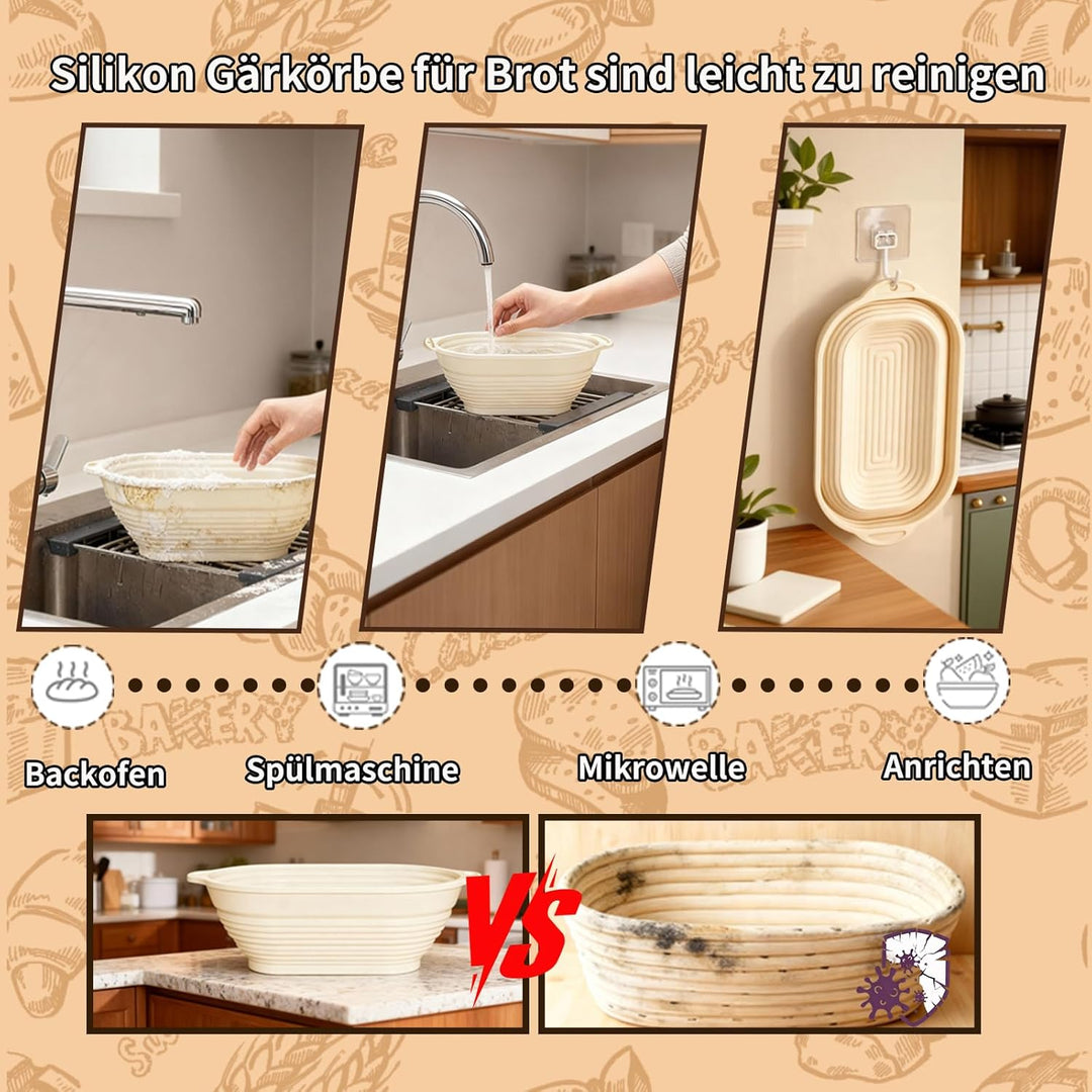 Daity Sauerteig Starter Set, 11-teilig Brot Backen Zubehör,28cm Klappbare Brot Gärkorb Oval,Handgeba
