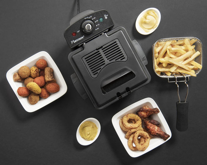 Bestron Öl-Fritteuse, Mini Fritteuse für 1 Portion Pommes, Fisch oder Nuggets, inkl. Kaltzonentechno