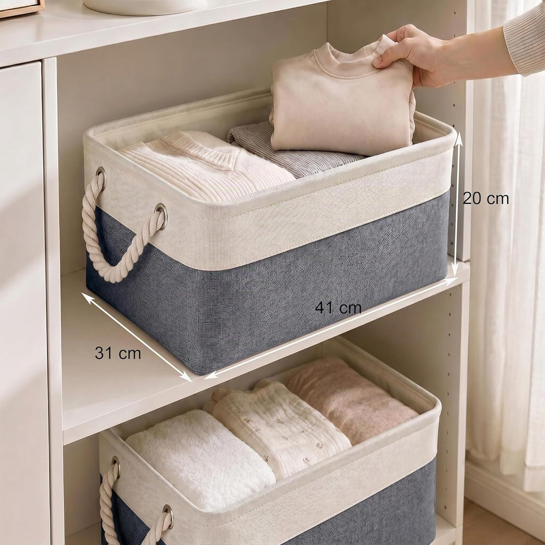 Mangata Grosse Aufbewahrungsbox 4er Set, Stoff Aufbewahrungskörbe mit Griffen für Schränke, Kleiders