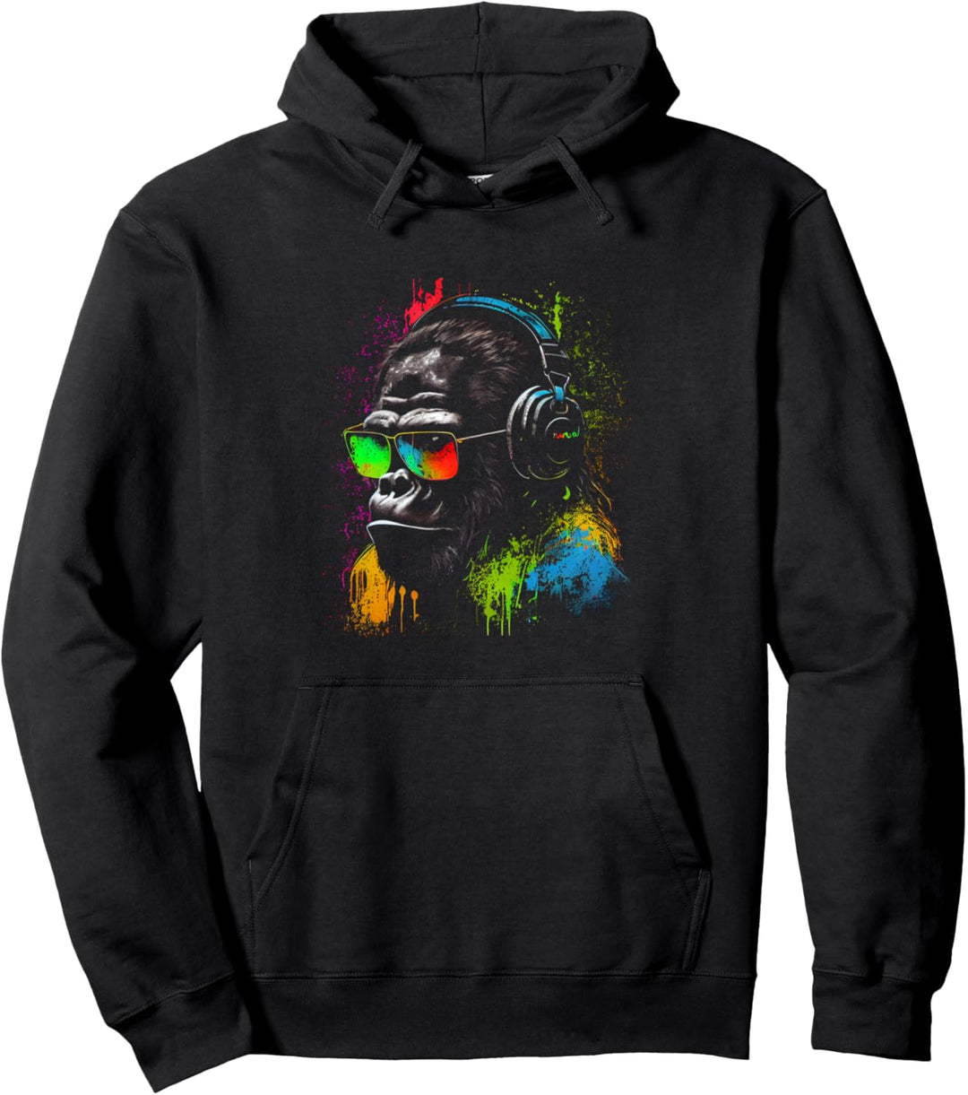 Monkey DJ mit Kopfhörer und Sonnenbrille Gorilla Musikfan Pullover Hoodie