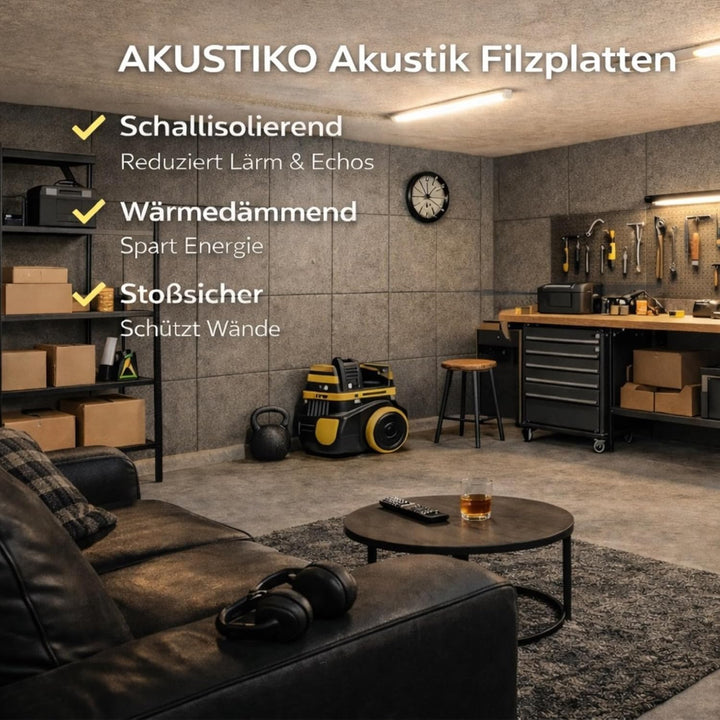 AKUSTIKO Akustikpaneele Selbstklebend 60x60cm - 8 Stück Graphit Akustik Wandpaneele Schallschutz &amp; R