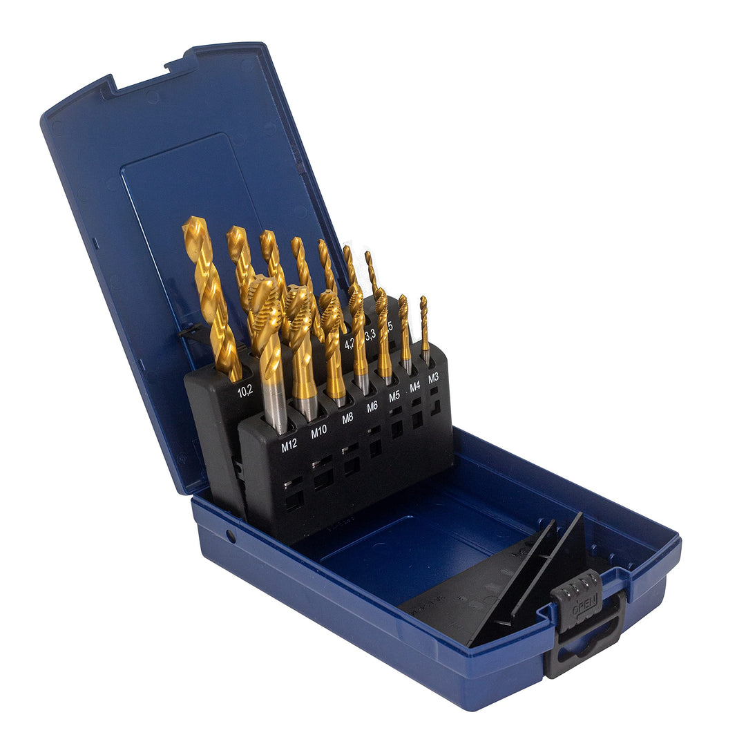 WSH-TOOLS Maschinengewindebohrer Set Sackloch M3, M4, M5, M6, M8, M10, M12 HSSE-Co5 Kunststoffbox 14