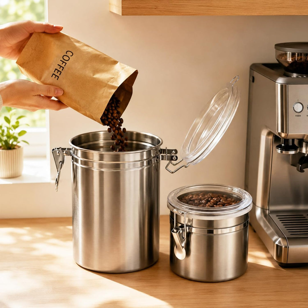 3 Stk Kaffeedose Edelstahl 2L&amp;1.1L, Kaffeedose Luftdicht 500g | Kaffeedose für Gemahlenen Kaffee, Ka