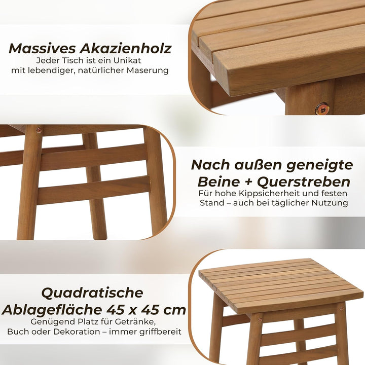Hometopia Beistelltisch Quadratisch aus massivem Akazienholz - 45x45 cm - Stabiler Couchtisch & Nach