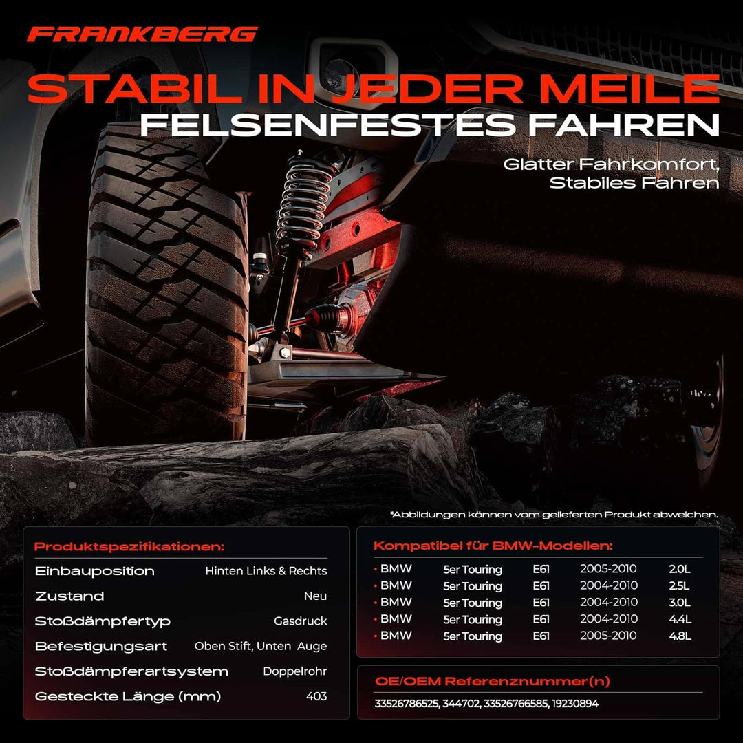 Frankberg 2x Stossdämpfer Hinterachse Gasdruck Kompatibel mit 5er Touring E61 520 523 525 530 535 54