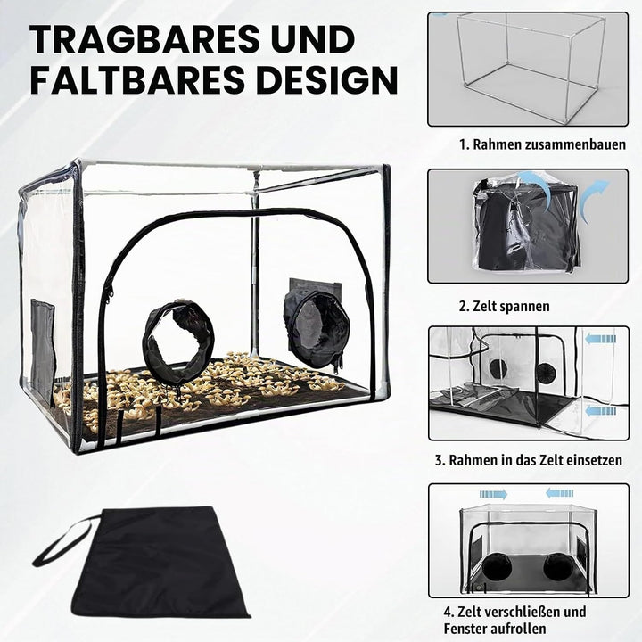 Still Air Box,Tragbares Mushroom Grow Kit, PVC Pilz-Wachstums-Set mit 2 Arm Ports, Faltbare Pilzzuch