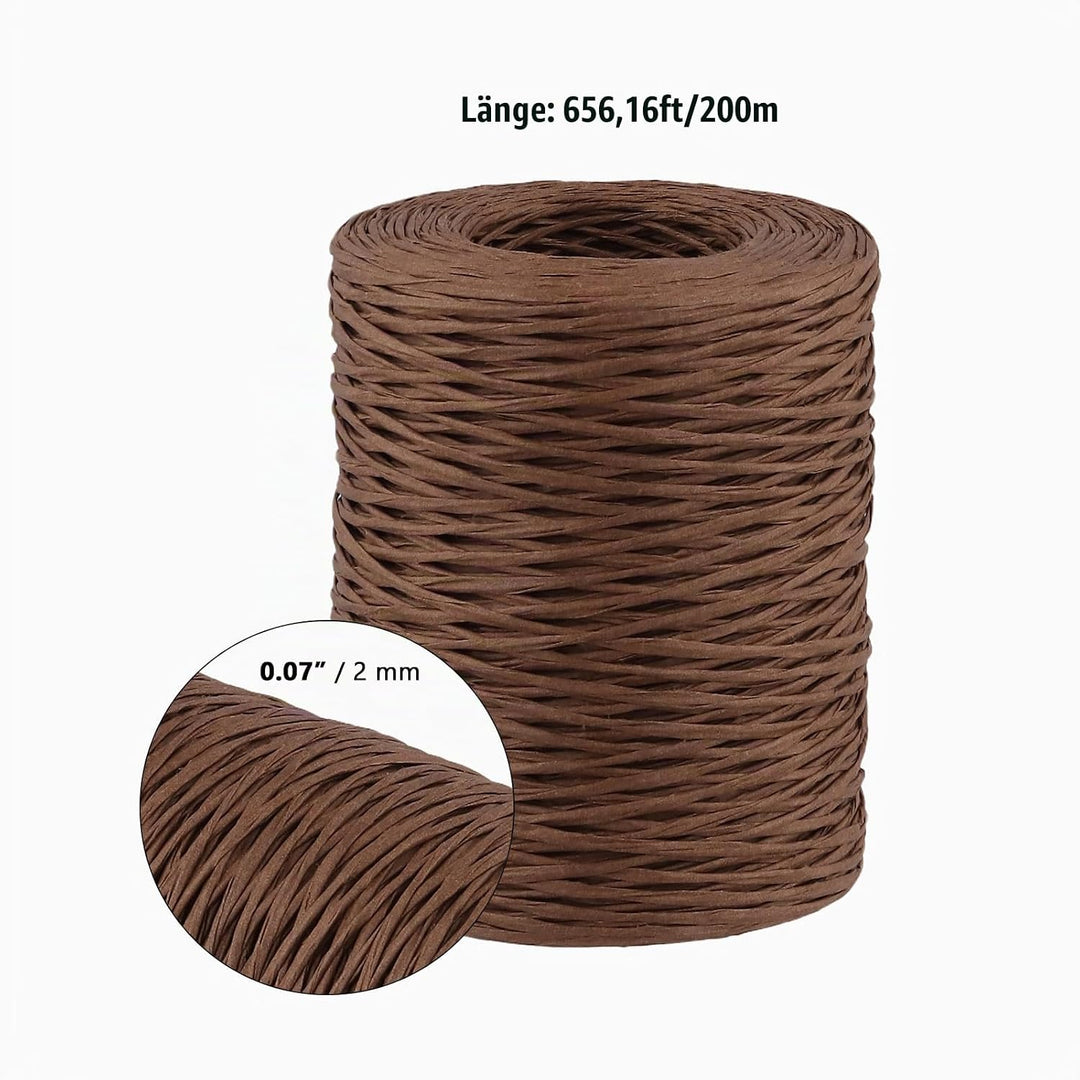 SINJEUN 3 Stück Papierkordel mit Draht, 2mm x 200m Papierdraht zum Basteln, Drahtschnur Bastelschnur