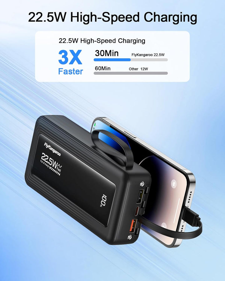 Power Bank 20000mAh(2026 Upgrade), 22,5W Powerbank Externer Handyakkus mit Kabel, 6 Ausgängen &amp; 2 Ei