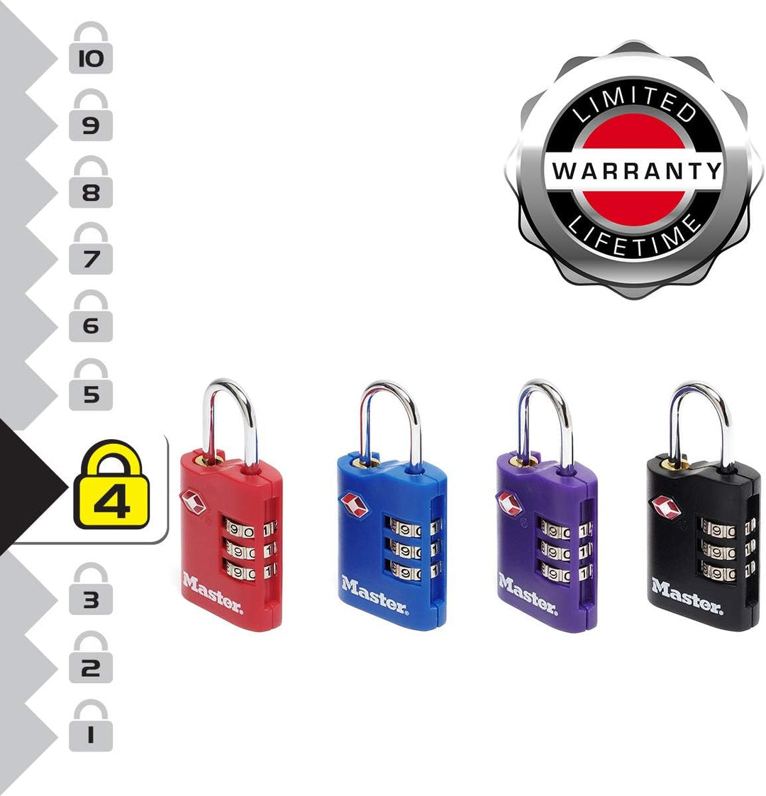 Master Lock 2 TSA-Zahlenschlösser 30mm - Farblich Sortiert, 4686EURT Zahlenschloss, Zahlenschloss
