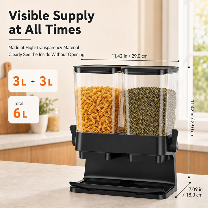 3L Grosse Müslispender mit Doppelbehälter, Cornflakes Spender aus ABS+PS, Cornflakes Behälter mit De