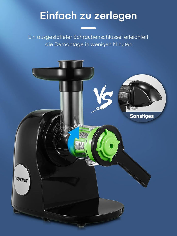 HOUSNAT Slow Juicer, Entsafter Gemüse und Obst, Profi Entsafter mit Ruhigem Motor │ Umkehrfunktion │